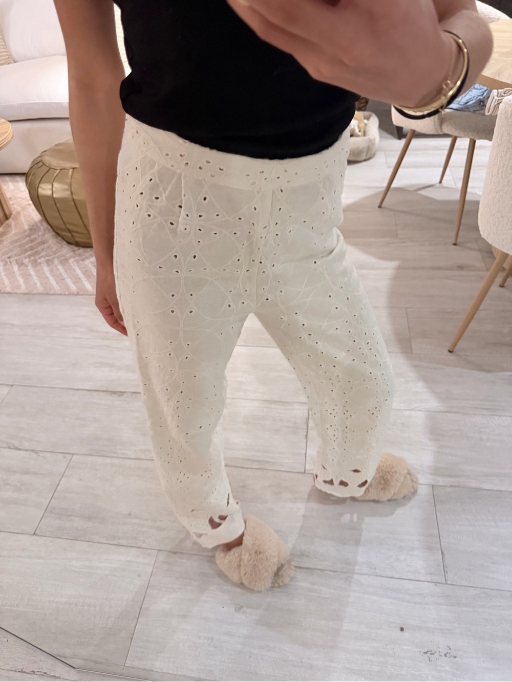 SIR the label Eyelet Wide-Leg Cotton Pants in Cream